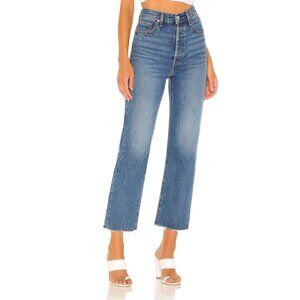 Levi's Premium Ribcage Straight Ankle Raw Hem High Rise Jeans Women 25 Hemmed